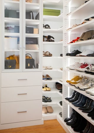 Custom Shoe Shelves with Lighting and Glass Display Shelving
