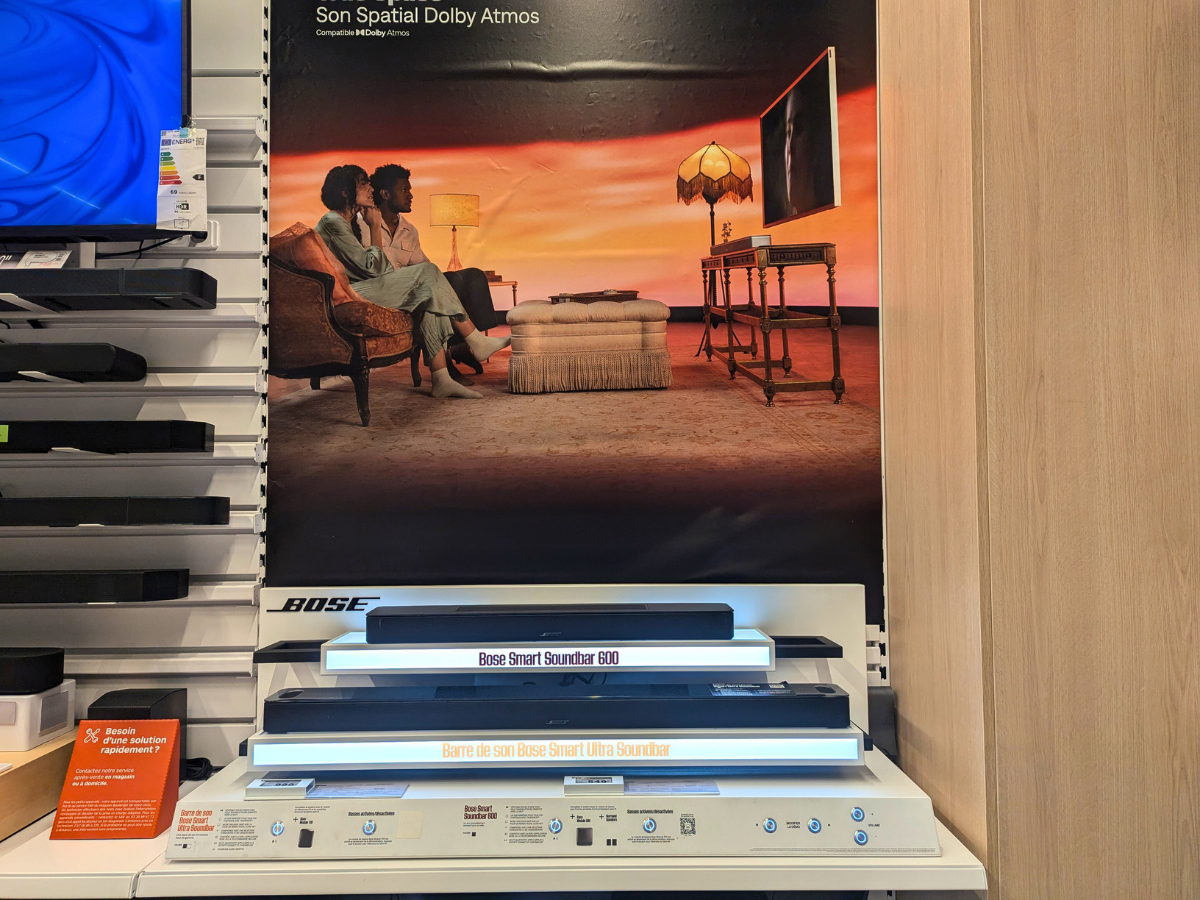 Les barres de son Bose soundbar 600 et soundbar smart ultra avec leur caisson de basse sub 500 et sub 700 chez boulanger tours saint pierre des corps