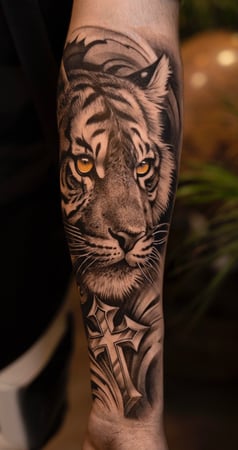 Tattoo Realism Black and Grey - Animal Tiger . - Forearm Project.