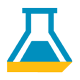 Blue and yellow icon showing a beaker