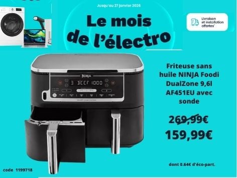 découvrez la Friteuse sans huile NINJA Foodi DualZone 9,6l AF451EU avec sonde dans votre magasin Boulanger Boulogne-Sur-Mer