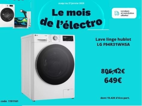 découvrez le Lave linge hublot LG F94R31WHSA dans votre magasin Boulanger Boulogne-Sur-Mer