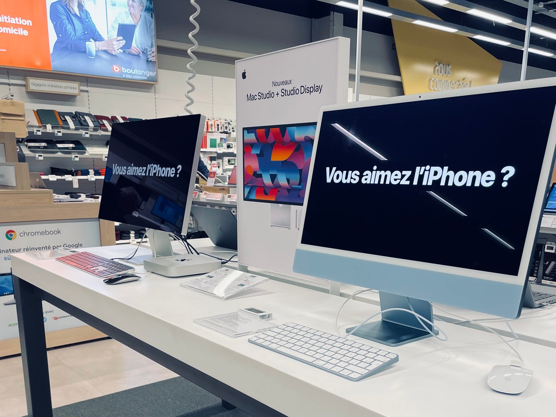 Venez découvrir les IMac M3 ou l'écran Apple studio display  dans votre magasin Boulanger Villefranche sur Saône
