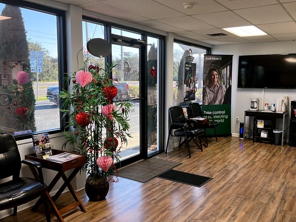 Interior photo of the entryway for AudioNova hearing clinic in Tavares, FL