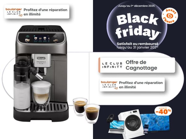 Machine à café avec broyeur Delonghi en promotion Black Friday chez Boulanger Toulouse Colomiers – broyeur à café automatique, machine expresso, cafetière filtre ou à dosettes, marques Philips, Krups, Jura, Siemens et Delonghi.
Broyeur à café disponible chez Boulanger Toulouse Colomiers – Machine à café expresso avec broyeur intégré, café fraîchement moulu, modèles aussi disponibles chez Delonghi, Philips, Krups, Jura et Melitta.