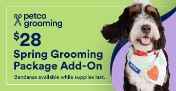 $28 Spring Grooming Package Add-On. Bandanas available while supplies last.