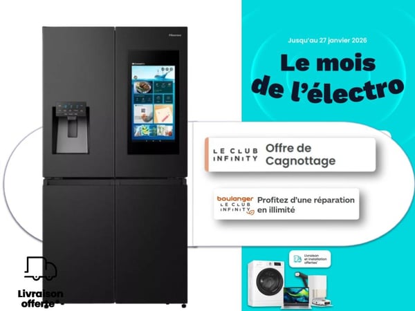 Voici le frigo multi-portes Hisense à Châteauroux ! Profitez de la livraison et de la mise en service OFFERTES pour ce frigo Hisense américain par Boulanger Châteauroux