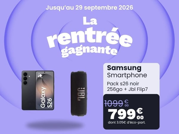 Smartphone SAMSUNG Pack S26 5G 256Go Noir + Enceinte portable JBL Flip7