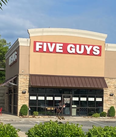 Exterior photograph of the Five Guys restaurant at 13000 Chenal Parkway in Little Rock, Arkansas.