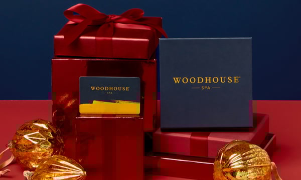 Woodhouse Spa gift card with holiday background