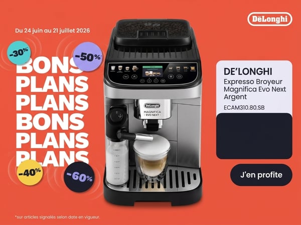 Bon plan sur la machine expresso broyeur DE’LONGHI Magnifica Evo Next Argent avec -100€ de réduction en magasin Boulanger Chambéry ☕🔥