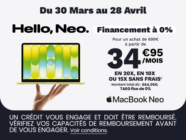 Financement à 0% du Macbook Neo boulanger avignon le pontet