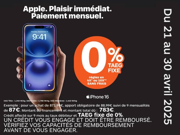 Profitez du rachat de votre ancien iPhone pour acquérir l'iPhone 16 à Montauban ! Profitez d'un 4X & d'1 10X sans frais pour votre iphone 16 Pro Max à Boulanger Montauban !