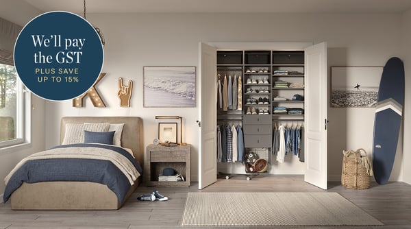 reach-in closet with drawers and hanging rods