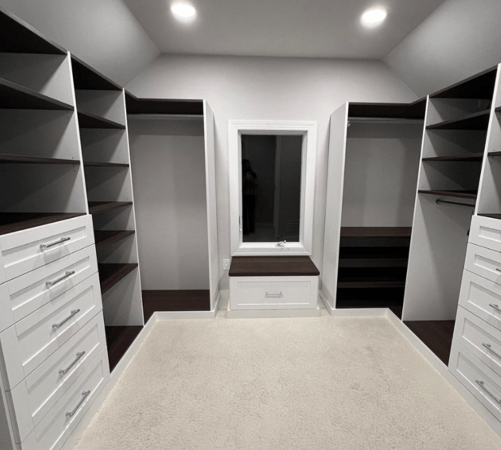 California Closets Westchester County NY designer closets white and brown walk in closet custom closet systems closet design closet ideas bedroom storage