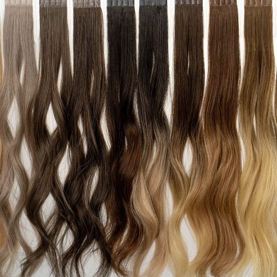 Different types of hair extensions laid out