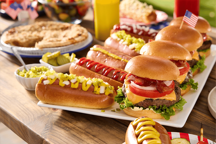 grilled hamburgers and hot dogs
