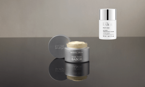 BABOR Renewal Cream and deluxe Retinol Smoothing Toner featured in a limited-time BOGO offer at Woodhouse Castle Pines.