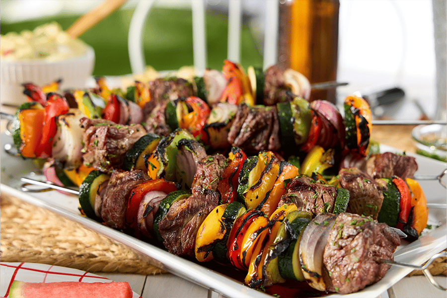 kabobs and grilled vegetables for memorial day