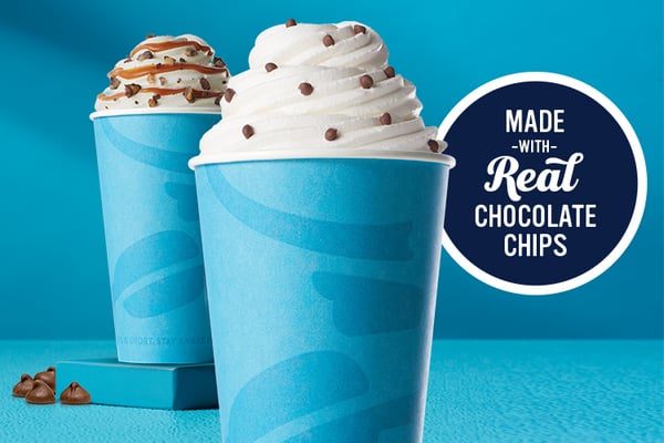 Caribou Coffee makes their hot mochas with real chocolate chips. Featuring a Turtle Mocha and a hot Mocha.