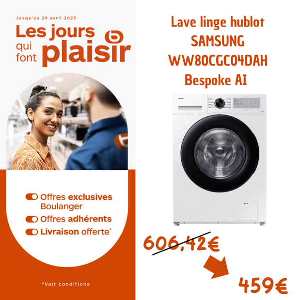Lave linge hublot SAMSUNG WW80CGC04DAH Bespoke AI