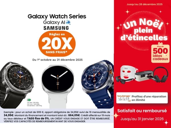 OFFRE NOEL à Biganos : Offre Samsung Galaxy Watch en 20x sans frais à Boulanger Biganos, Arcachon, La Teste-de-Buch, Gujan-Mestras, Bassin d’Arcachon