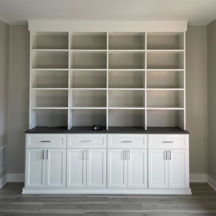 Richmond - Custom closets - built-in cabinet with drawers and open shelving in a living space