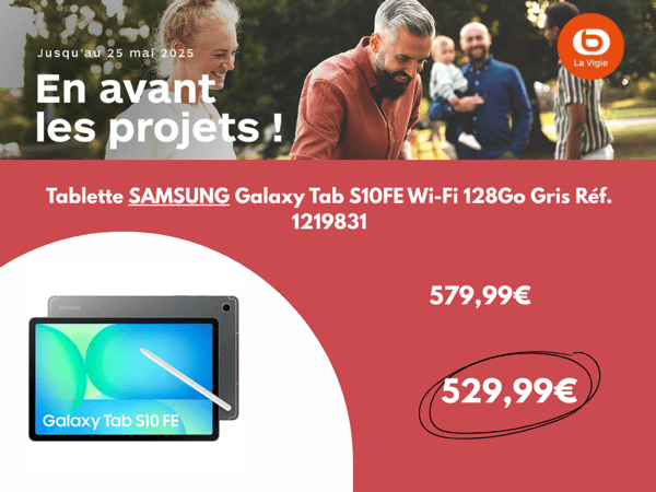 Tablette SAMSUNG Galaxy Tab S10FE Wi-Fi 128Go Gris Réf. 1219831