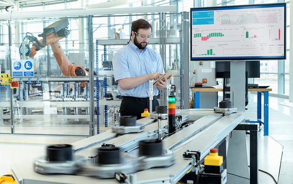 Employee using manufacturing smart technology