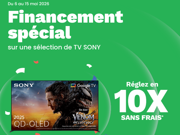 10 fois sans frais sur une sélection de TV Sony du 6 au 15 mai 2026 dans votre magasin Boulanger sarcelles