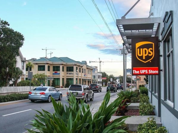 The UPS Store sign as seen by commuters driving to work in Downtown St. Petersburg.