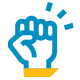 Blue and yellow icon showing a fist