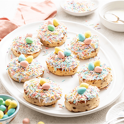 easter eggs in a nest cinnamon rolls