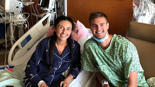 Jillian Queri and Ian Bartlett reunite during treatment at UC San Diego Health