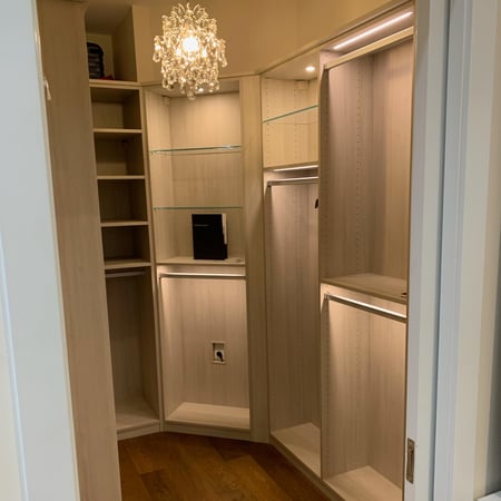 Sleek Walk-In with Accent Lighting and Glass Shelves