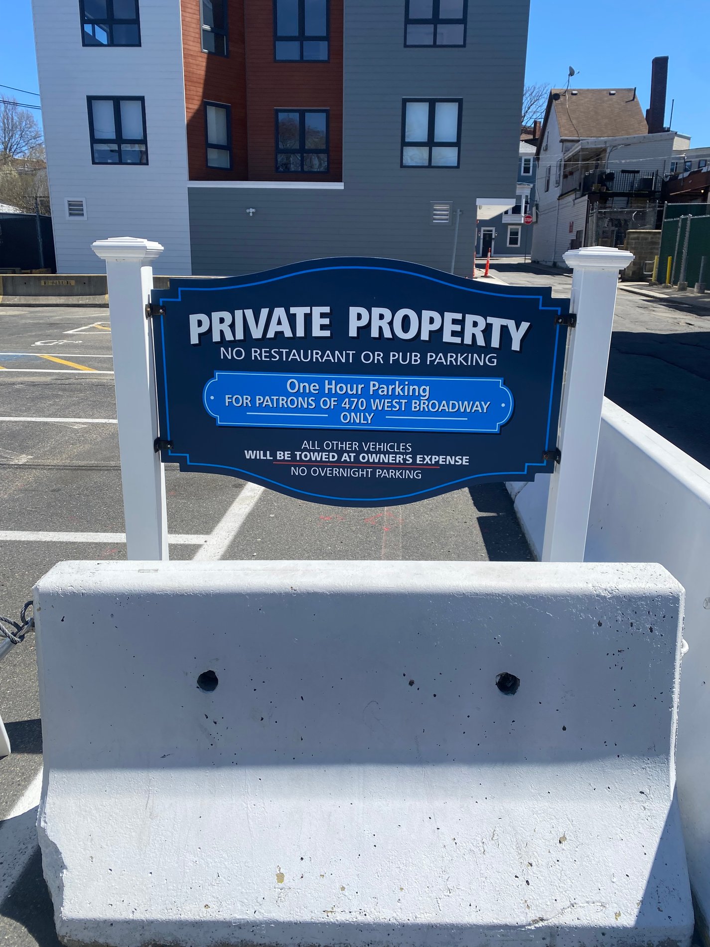 Bay State Physical Therapy South Boston, MA 470 West Broadway plaza sign in parking lot.