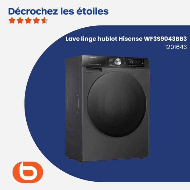 Lave linge hublot HISENSE WF3S9043BB3 chez BOULANGER Perpignan