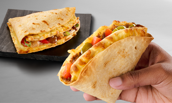 Tikka Chicken PIZZAWRAP® with chicken, onion, sweet bell pepper, and Tikka sauce.