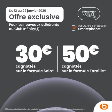⭐ Offre exclusive Club Infinity ! ⭐

Du 12 au 29 janvier 2026, profitez d’un avantage immédiat en souscrivant à l’assurance & protection smartphone chez Boulanger :

💰 30€ en cagnotte avec la formule Solo
👨‍👩‍👧‍👦 50€ en cagnotte avec la formule Famille

Protégez votre smartphone tout en profitant d’avantages et d’économies. Simple, pratique et malin !

RDV en magasin ou sur notre site : https://www.boulanger.com/magasins/hauts-de-france/pas-de-calais/arques/avenue-georges-brassens
 #ClubInfinity #boulanger #Assurancesmartphone #cagnotte #BonPlan #Promo2026 #economies #NouveauxAdhérents #boulangersaintomer