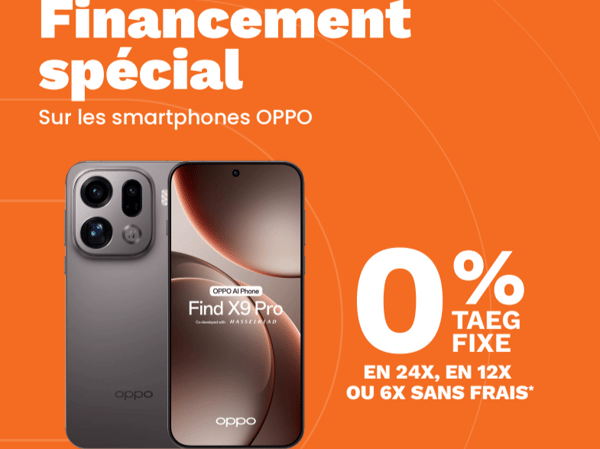 6, 12 ou 24 fois sans frais sur les smartphones OPPO dans voter magasin Boulanger sarcelles du 1 au 29 avril 2026