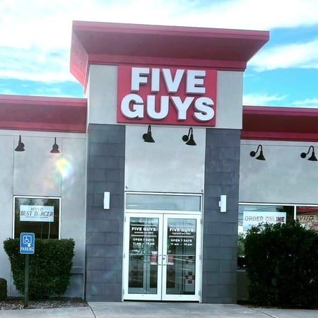 Entrance to the Five Guys at 437 East Main Street in Westfield, Mass.