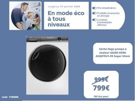 découvrez le Sèche linge pompe à chaleur HAIER HD90-A3Q979U1-FR Super Silent dans votre magasin Boulanger Boulogne-Sur-Mer