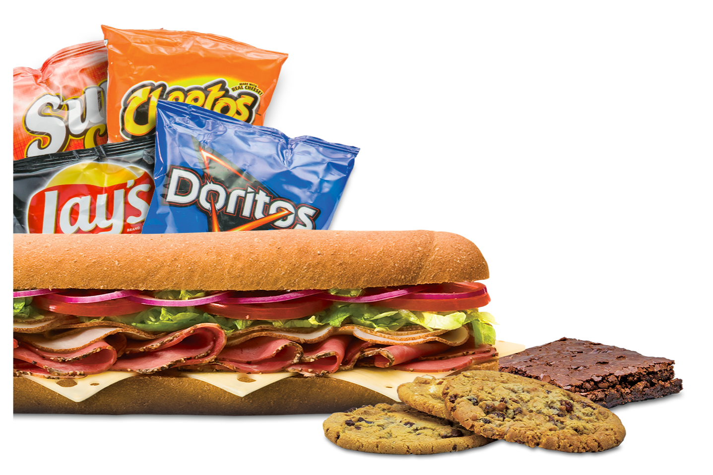 Each Relief Pack includes a 2-foot classic sub, 4 bags of chips, and 4 desserts