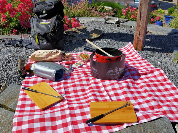 Fonduerucksack ausgepackt