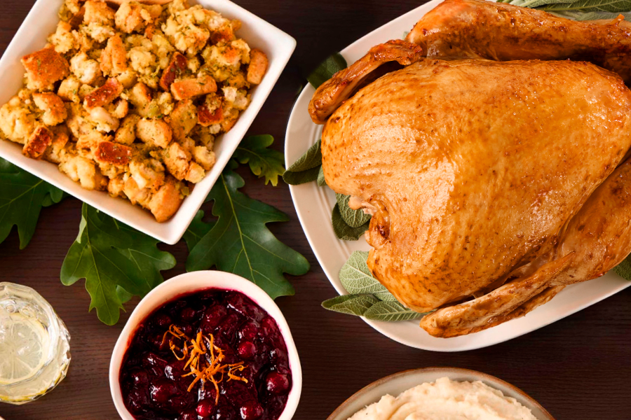 thanksgiving dinner, stuffing and cranberry sauce