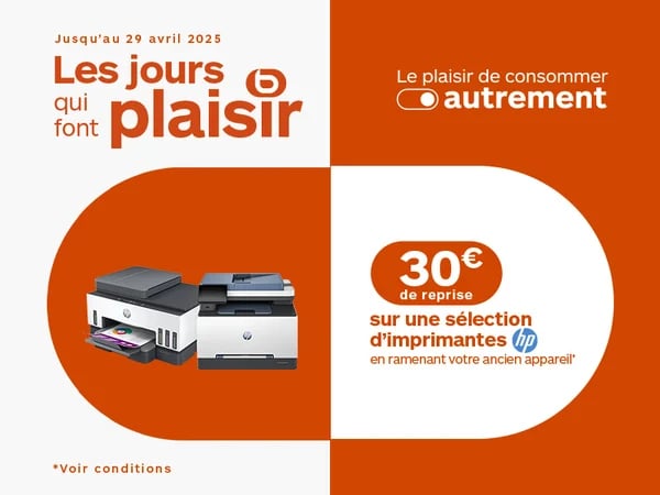 30€ de bonus reprise sur une sélection d’imprimante Multi Jet d’encre / Laser HP