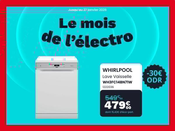 Lave vaisselle 60 cm WHIRLPOOL WH3FC14BN71W