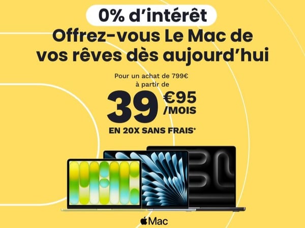 10 ou 20 fois sans frais sur les MACBOOK du 10 au 26 juillet 2026 dans votre magasin Boulanger sarcelles
