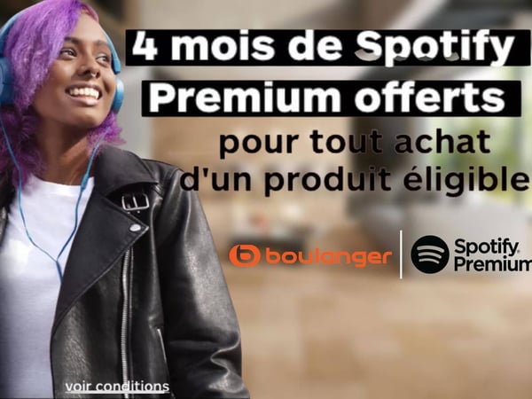 4 mois de Spotify Premium offerts* pour l'achat d'une sélection de produits Image, Son et Multimédia.