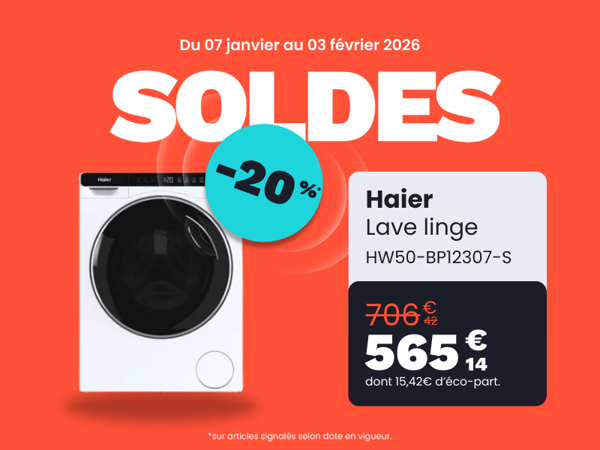 Lave‑linge hublot HAIER HW50‑BP12307‑S – Disponible à Boulanger Cahors Le lave‑linge Haier HW50‑BP12307‑S est une solution efficace, compacte et pratique pour votre lessive quotidienne. Disponible dès maintenant chez Boulanger Cahors, il offre des performances solides et des options utiles pour faciliter votre routine.
